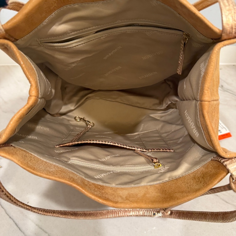Brahmin Unique Tan Hobo Bucket Bag Metallic Trim With Authentication Card - Picture 12 of 16